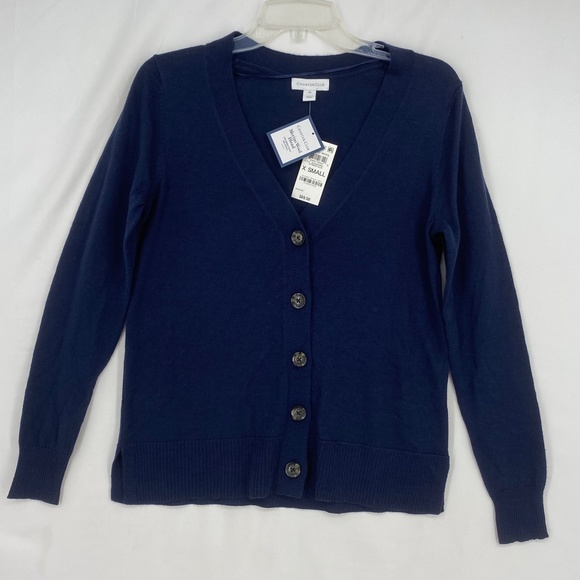 Charter Club Womens XS V-Neck Button Front Cardigan Merino Wool Blend Navy Blue - Picture 2 of 12